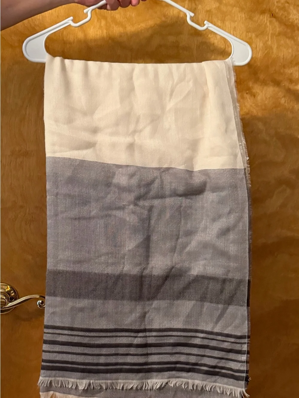 CHANEL Cashmere and Silk Fringe Scarf with Logo